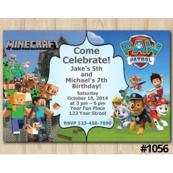 Twin Minecraft and Paw Patrol Invitation